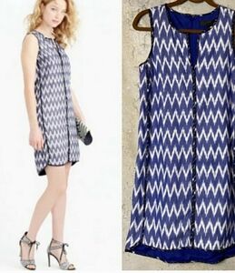 J Crew NWT Blue and White Chevron Sleeveless Sheath Dress